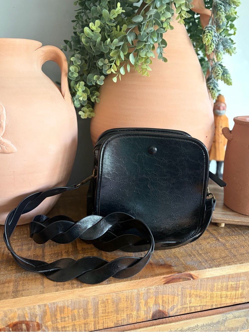 Black Women's Crossbody Bag with Sculpted Strap